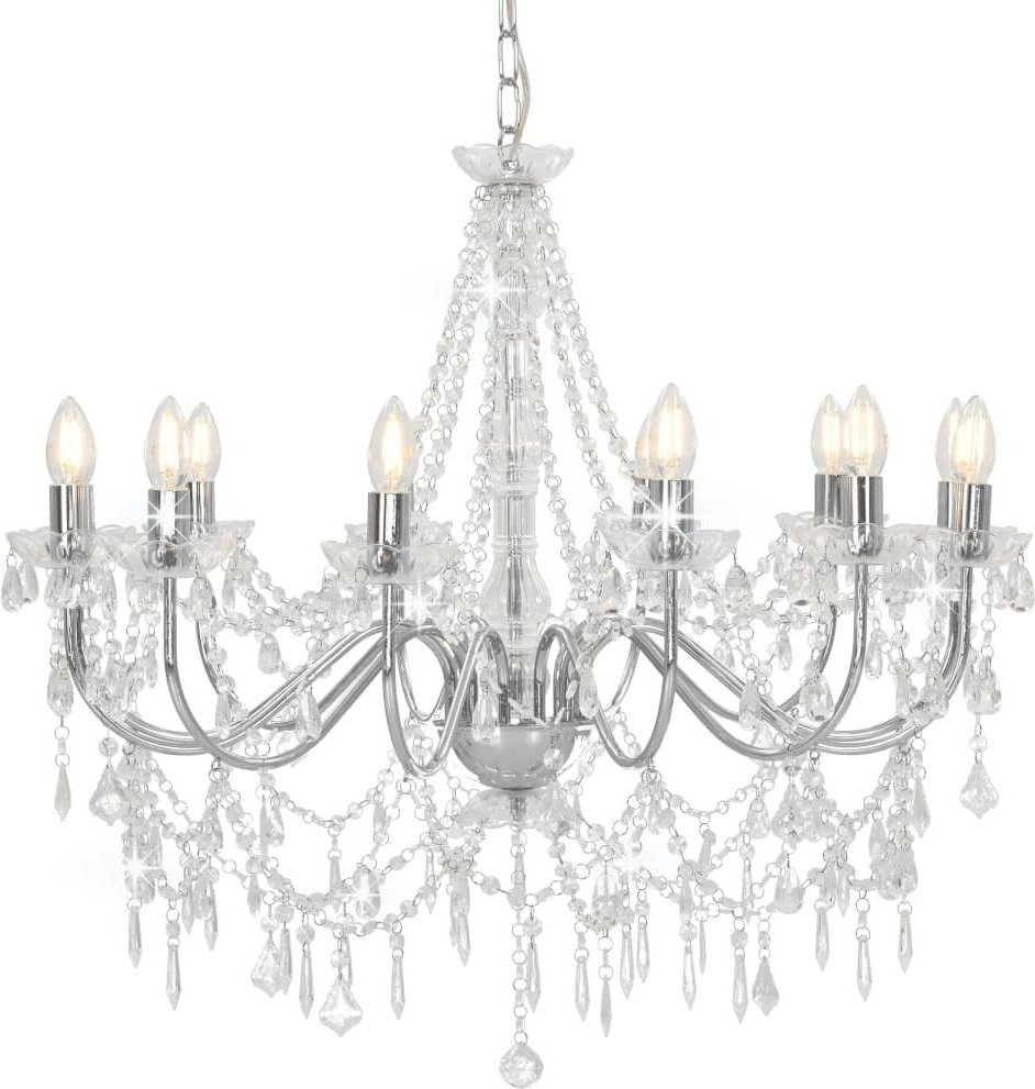 Żyrandol ze srebrnymi koralikami 12 x gniazdo E14