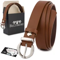 Paski - Skórzany pasek damski do spodni sukienki brązowa skóra nat 1,8 cm Beltimore O21 brązowy, beżowy r.110-125 cm - miniaturka - grafika 1