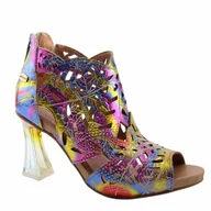 Sandały damskie - Laura Vita NINO 14 sandały damskie skórzane eleganckie na słupku ażurowe - miniaturka - grafika 1