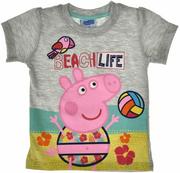 Koszulki dla dziewczynek - T-shirt dziecięcy Świnka Peppa na plaży Szara - miniaturka - grafika 1