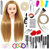 Pozostałe akcesoria fryzjerskie - Główka treningowa Ola 70 cm blond, włos syntetyczny + uchwyt, fryzjerska do czesania, głowa do ćwiczeń - miniaturka - grafika 1