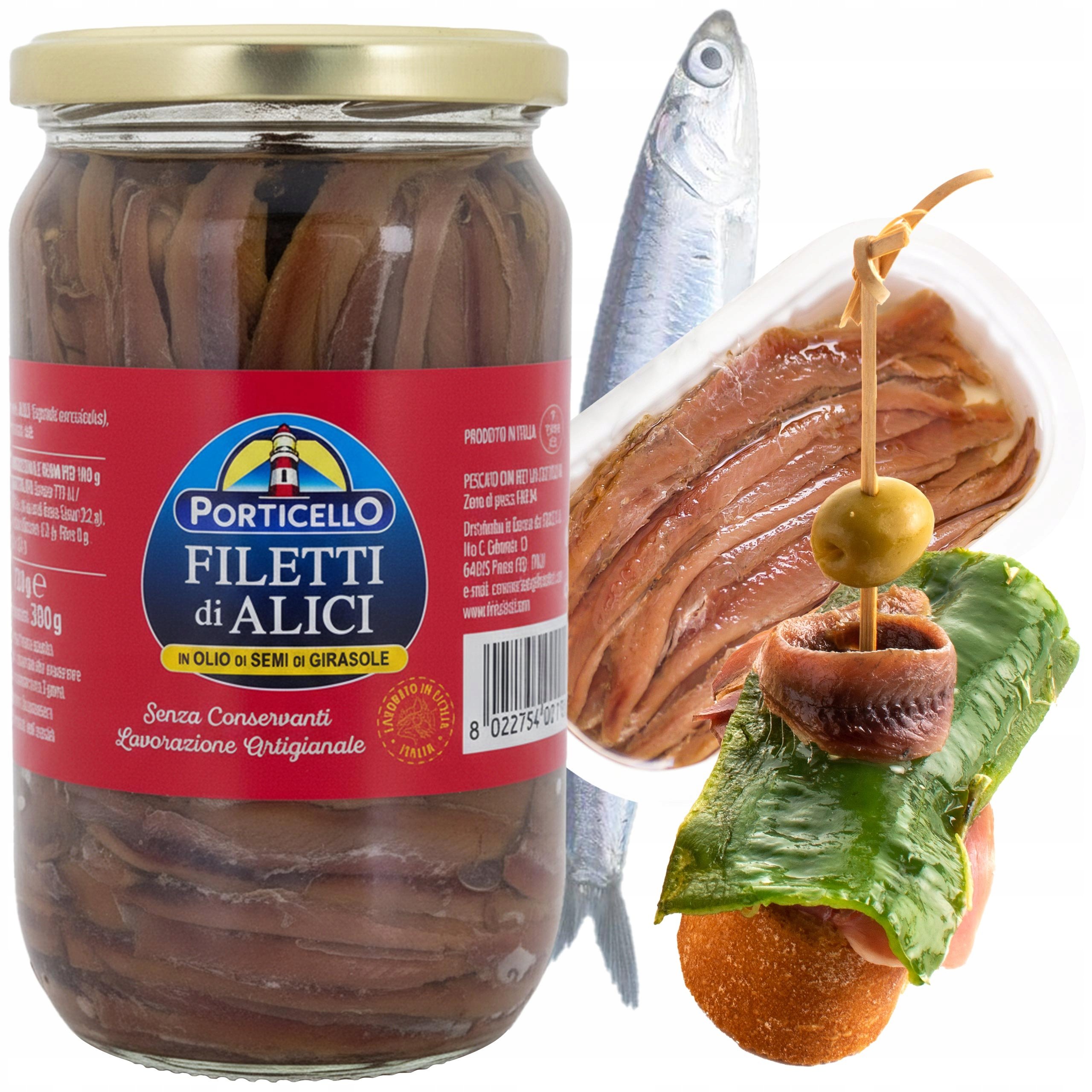 Filety Anchois W Oleju Słonecznikowym 720g Portice