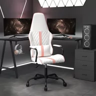 Fotele gamingowe - vidaXL Masujący fotel gamingowy, różowo-biały, sztuczna skóra - miniaturka - grafika 1