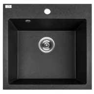 Zlewozmywaki - Zlewozmywak granitowy ALENA 1 komora 49 x 49 cm z syfonem czarny - miniaturka - grafika 1