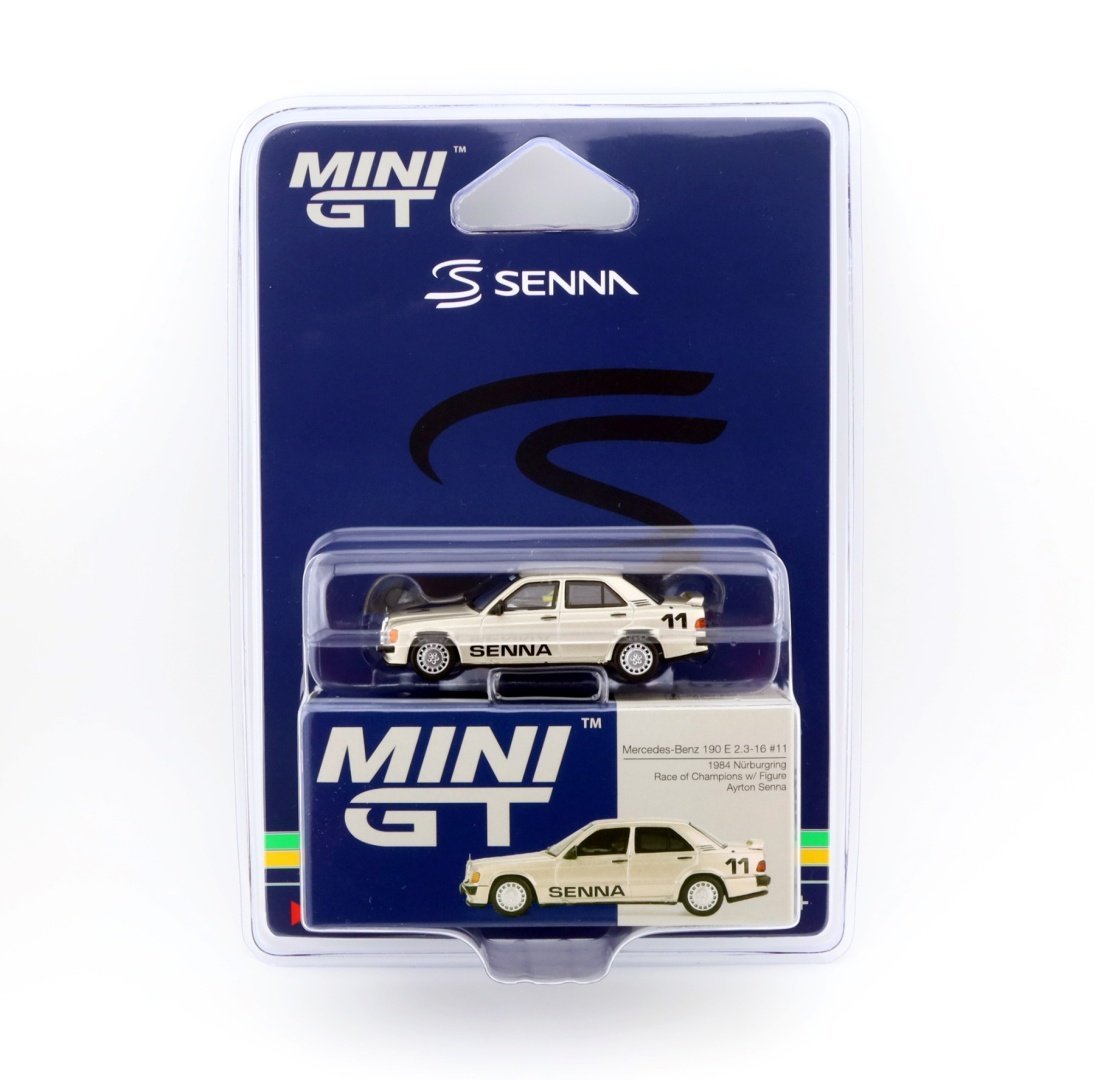MINI GT Mercedes-Benz 190 E 2.3-16 #11 1984 Nurburgring Race of Champions with Figure Ayrton Senna LHD MGT01076-BL MiniGT