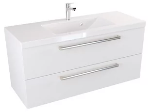 Szafka Wisząca Z Umywalką ATH 100 cm - Biały Mat - Uchwyty Stal Szczotkowana - Szafki łazienkowe - miniaturka - grafika 1