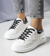 Botki damskie - Biało-czarne sneakersy zdobione perforacją Erin-39 - miniaturka - grafika 1