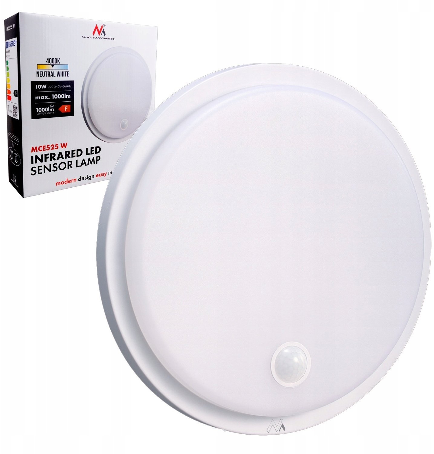 Maclean Lampa LED, IP65 czujnik PIR, MCE525 W 10W, 1000 lm, neutral white 4000 K