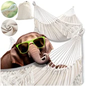 Hamaki - Duży hamak ogrodowy boho makrama beż 200x80 cm + pokrowiec - miniaturka - grafika 1