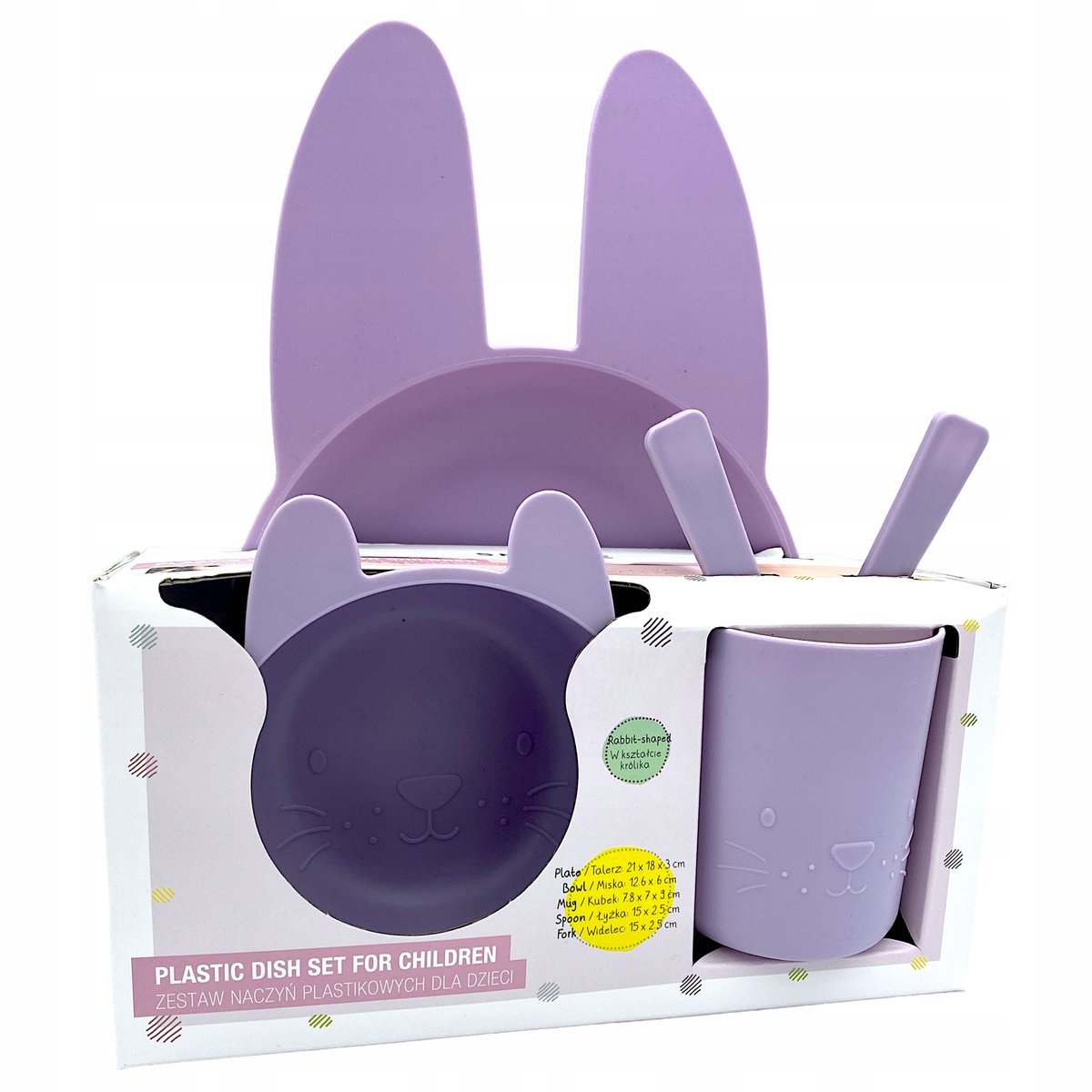 Smukee Zestaw Naczyń Plastikowych dla Dzieci KRÓLIK 5el. Fioletowe