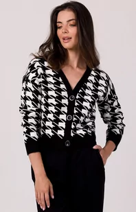 Krótki kardigan w pepitkę czarny BK104, Kolor czarny, Rozmiar L/XL, BeWear - Primodo.com - Swetry damskie - miniaturka - grafika 1