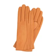 Rękawiczki - Skórzane rękawiczki damskie z przeszyciami karmelowe - miniaturka - grafika 1