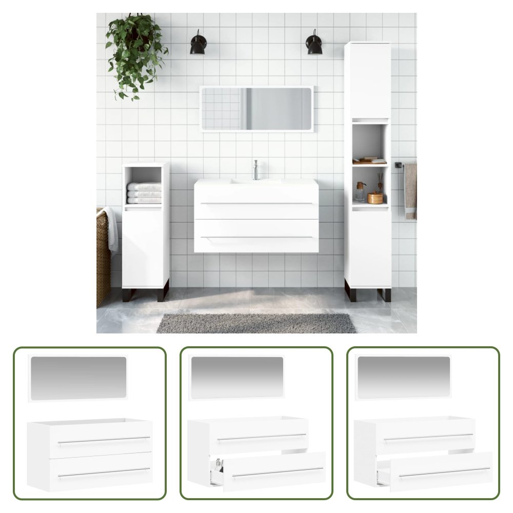 The Living Store Szafka łazienkowa z lustrem biała materiał drewnopodobny