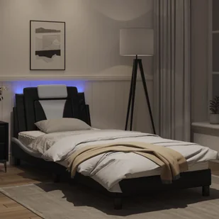Rama łóżka z LED, czarno-biała, 80x200 cm, sztuczna skóra Lumarko! - Łóżka - miniaturka - grafika 5
