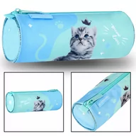 Piórniki - Niebieski piórnik tuba dla dziewczynki, kotki 22x8x8cm - miniaturka - grafika 1