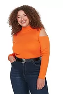 Bluzy damskie - Trendyol Damska bluza z golfem, jednokolorowa, regularna, plus size, pomarańczowa, 4XL, pomarańczowy - miniaturka - grafika 1