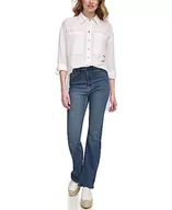 Koszulki i topy damskie - DKNY Women's Long Sleeve Roll Tab High Low Top, biały, XS, biały, XS - miniaturka - grafika 1