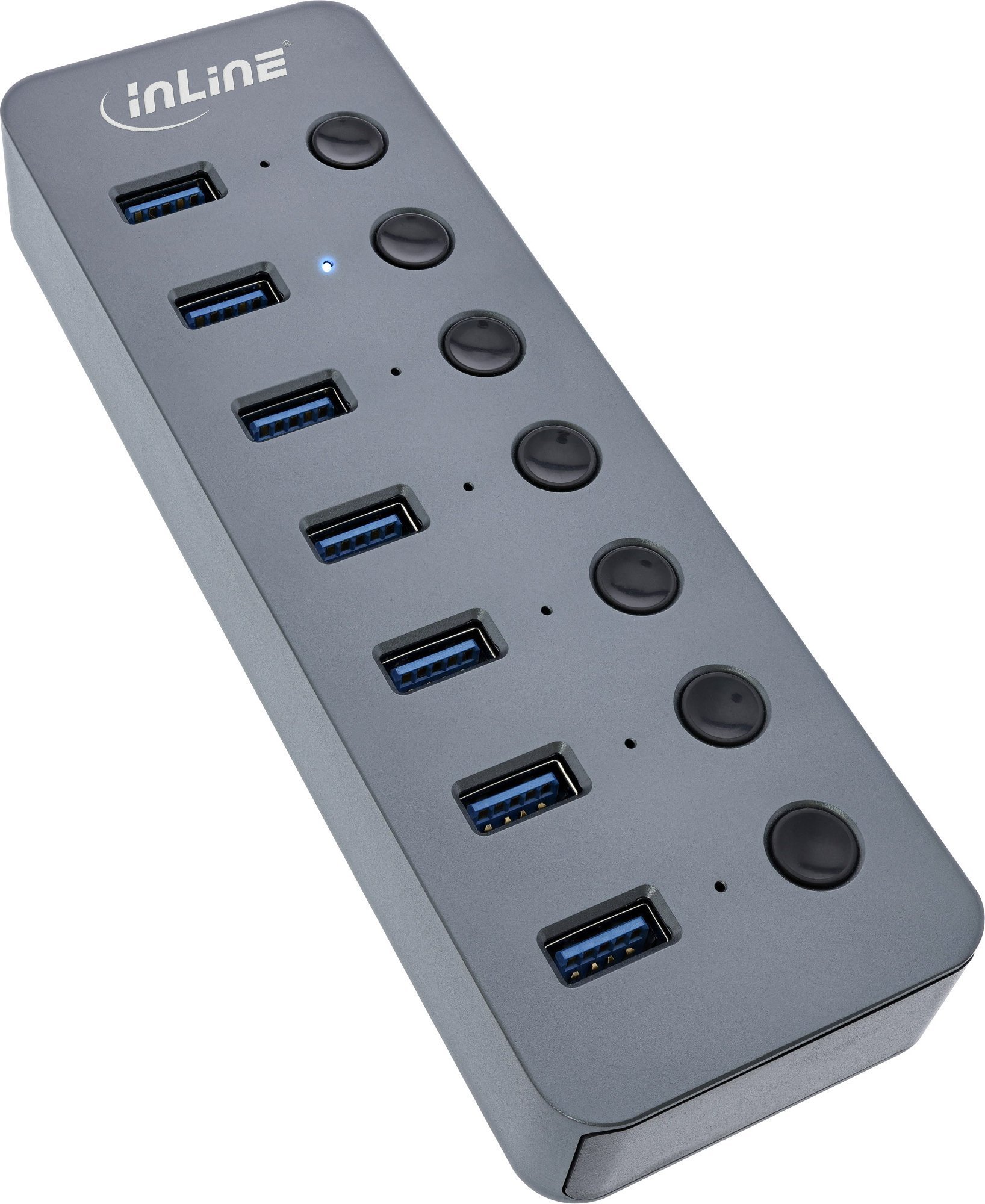 HUB USB InLine InLine® USB 3.2 Gen.1 hub, 7-port, with switch, aluminium, grey, with power supply unit 35395D