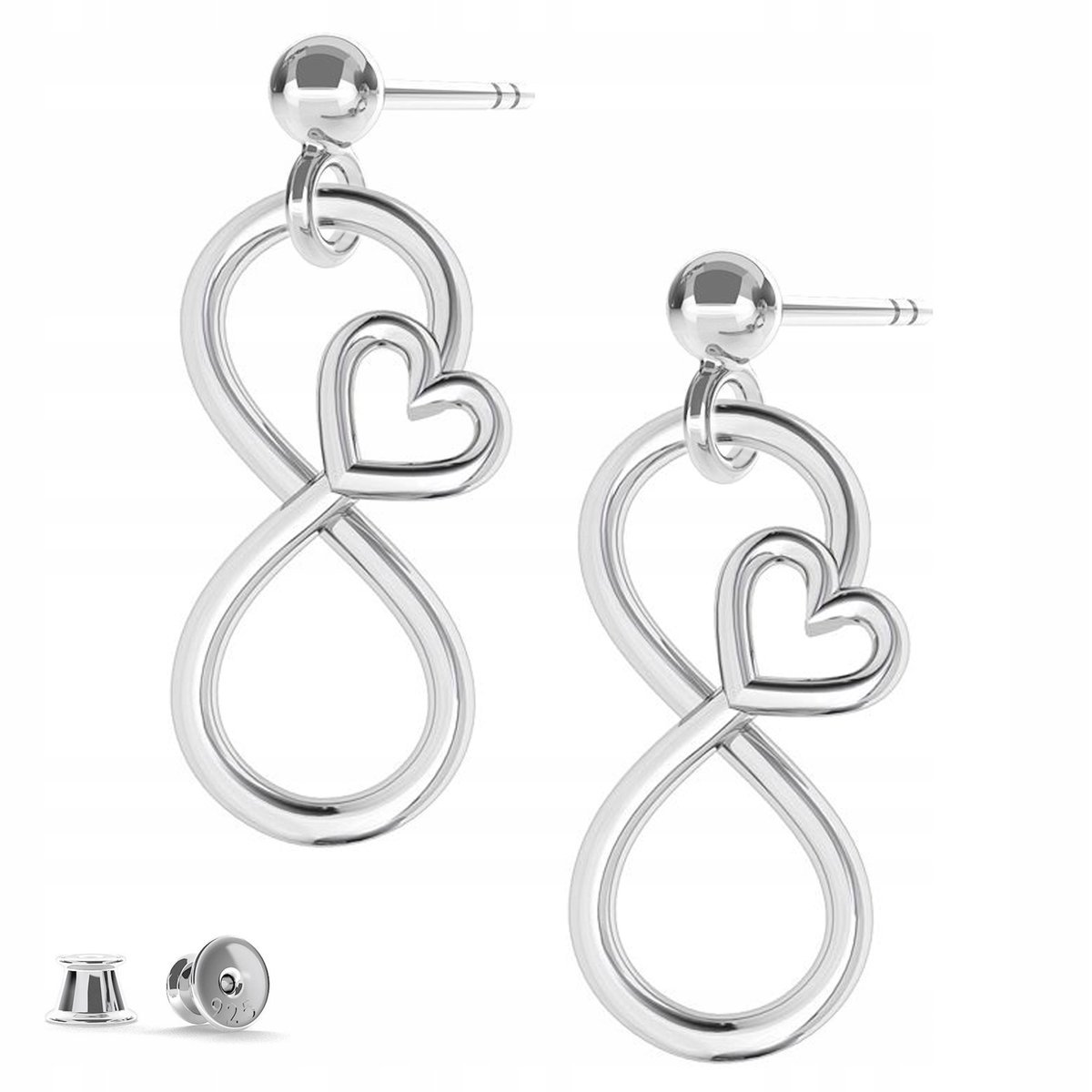 Kolczyki srebrne Serce Nieskończoność 925