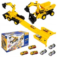 Samochody i pojazdy dla dzieci - Koparka Wyrzutnia Autek Tor Samochodowy Dla Dzieci Dźwięk Światło Resoraki - miniaturka - grafika 1