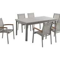 Meble ogrodowe - Zestaw mebli ogrodowych jadalnianych z aluminium: stół rozkładany dł. 180/240 cm i 6 sztaplowanych foteli z akacjowymi podłokietnikami - Taupe - NAURU - miniaturka - grafika 1