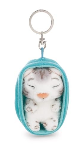 NICI 63161 Sleeping Pets brelok pantera śnieżna w koszyczku, wierny pluszowy towarzysz do plecaka, torby, zawieszka na klucze dla małych i dużych, 8 cm, wielokolorowy
