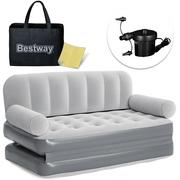 Materace turystyczne - Welurowa Sofa 2w1 nadmuchiwana z pompką, materac dmuchany do spania, dwuosobowy 75073 Bestway - miniaturka - grafika 1