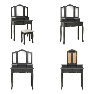 vidaXL Toaletka z taboretem szara 80x69x141 cm drewno Paulownia - Toaletka - Toaletki - Zestaw toaletek - Zestawy toaletek - Toaletki - miniaturka - grafika 1