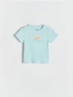 Bluzki dla niemowląt - Reserved - Prążkowany t-shirt z haftem - jasnoniebieski - miniaturka - grafika 1