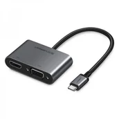 Adaptery i przejściówki - UGREEN Adapter UGREEN USB-C do VGA + HDMI 4K, 25cm (srebrny) UGR323SLV - miniaturka - grafika 1