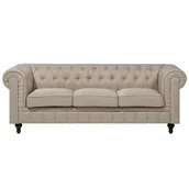 Sofy i kanapy - Beliani Sofa trzyosobowa tapicerowana beżowa CHESTERFIELD duża - miniaturka - grafika 1
