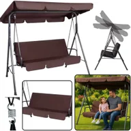 Huśtawki - Huśtawka Trzyosobowa Ogrodowa Bujana Poduszki Materac Brązowa - miniaturka - grafika 1