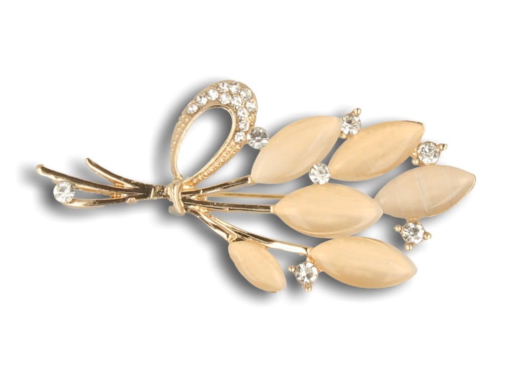 Broszka agrafka złoty bukiet z beżowymi kamieniami