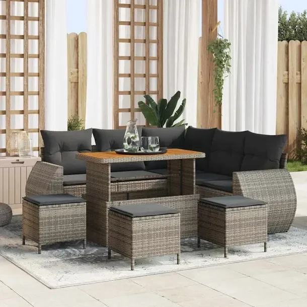 Zestaw 9-elementowy Sofa Ogrodowa z Poduszkami, Szary, Polirattan
