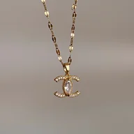 Naszyjniki - Naszyjnik damski złoty CC stal chirurgiczna - miniaturka - grafika 1