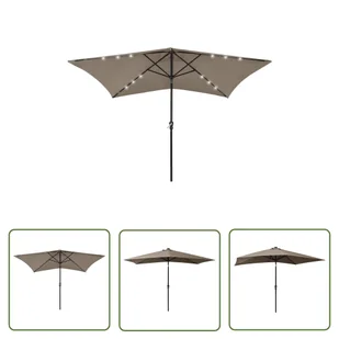 The Living Store Parasol ogrodowy z LED i stalowym słupkiem - taupe - 2x3 m - Parasol Ogrodowy - Parasole ogrodowe - miniaturka - grafika 1