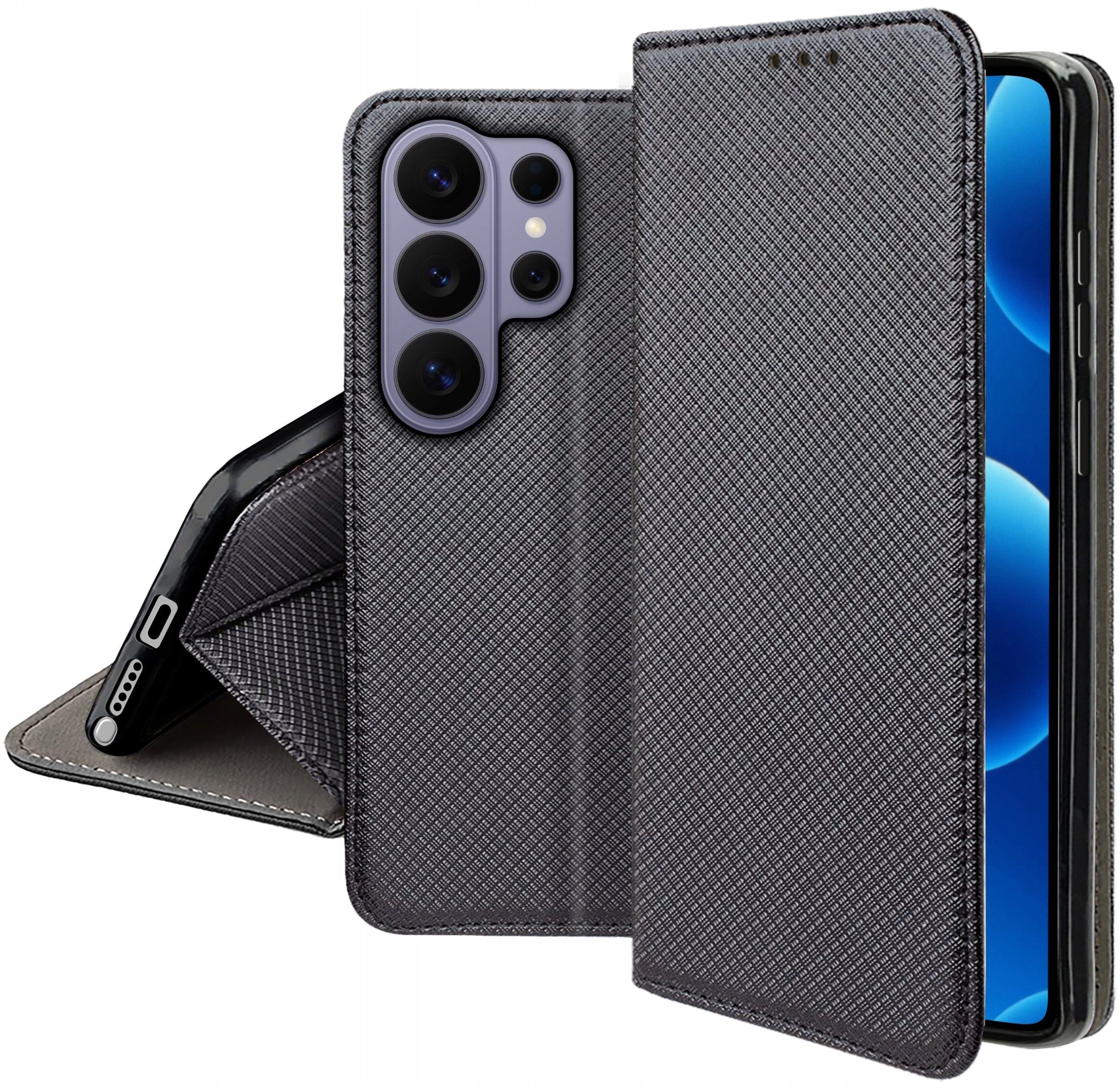 krainaGSM Etui Z Klapką Do Samsung S26 Ultra Zamykane Czarne Futerał + Szkło 9H