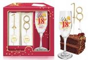 Kieliszki - STARS URODZINOWA MAGENTA - zestaw kieliszek do szampana + zimne ognie - W dniu 18 urodzin - miniaturka - grafika 1
