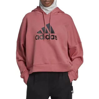 Bluzy sportowe damskie - Bluza adidas Future Icons Badge Of Sport Hoodie HK0544 - czerwona - grafika 1