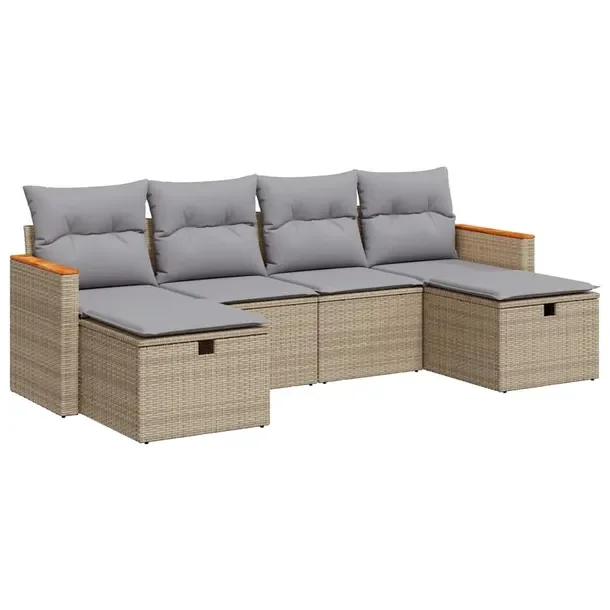 Zestaw mebli ogrodowych beżowy z poduszkami, rattan PE, wymiary 62 x 62 x
