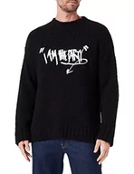Swetry męskie - Just Cavalli Sweter męski, 900 czarny, S - miniaturka - grafika 1