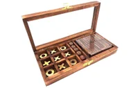 Gry planszowe - Zestaw gier domino kości kółko i krzyżyk w pudełku drewnianym szkło G1174M - miniaturka - grafika 1