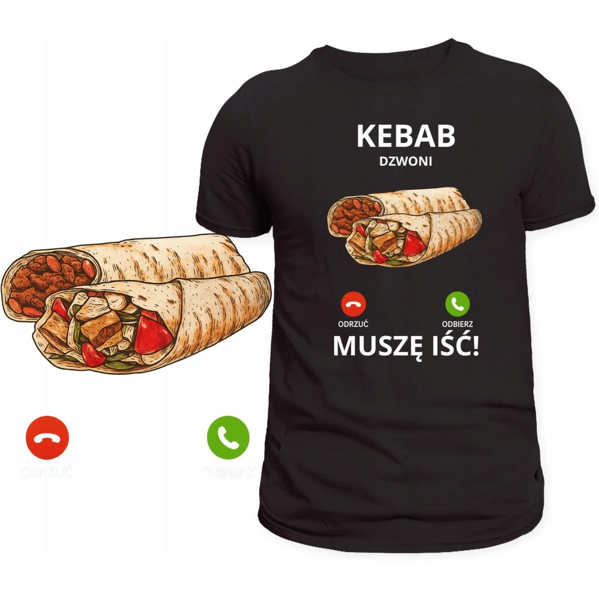 T-SHIRT MĘSKI KOSZULKA ŚMIESZNY NADRUK KEBAB DZWONI MUSZĘ IŚĆ PREZENT L