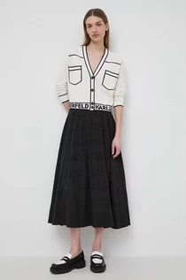 Spódnice - Karl Lagerfeld spódnica bawełniana kolor czarny maxi rozkloszowana - grafika 1