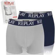 Majtki męskie - Replay Bokserki Męskie Granatowy Szary N139 Bawełna Logo 2 Pak Rozmiar XXL - miniaturka - grafika 1