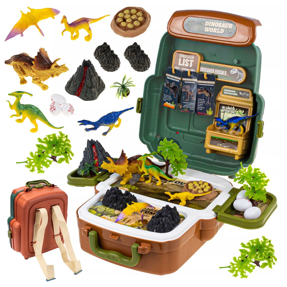Duży Zestaw Dinozaurów Jaja Figurki W Walizce Plecaku Wulkan Dinozaury Xxxl