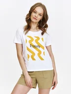 Koszulki i topy damskie - T-shirt z żółtym fantazyjnym nadrukiem - miniaturka - grafika 1
