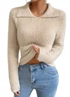 Swetry damskie - SHEIN SWETER DAMSKI BEŻOWY Z KOŁNIERZYKIEM 38 ŁJI - miniaturka - grafika 1