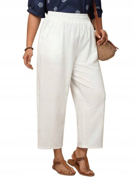 SHEIN BIAŁE SPODNIE CASUAL PROSTE WYSOKI STAN PLUS SIZE 50 1KC