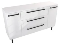 Szafki łazienkowe - Szafka Stojąca Z Blatem ATH 140 cm KD - Biały Wysoki Połysk - Uchwyty Czarne Matowe - miniaturka - grafika 1